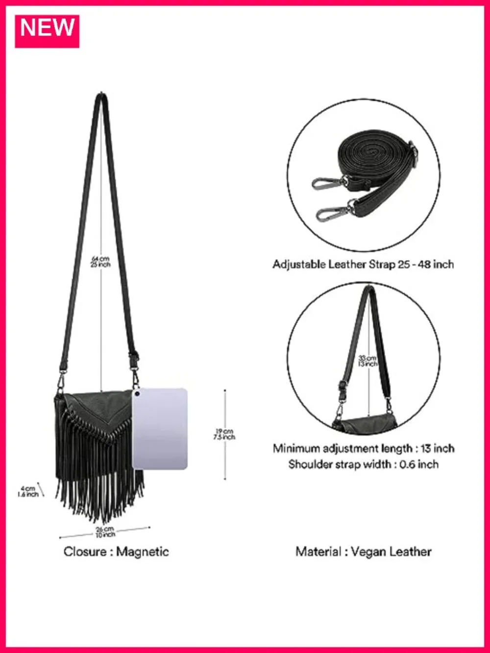 PU Leather Hobo Fringe Crossbody Tassel Purse Vintage Flap Bag